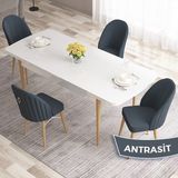 Canisa Concept Roz Serisi 80X132 Mdf Beyaz Mutfak Masa Takımı Doğal Ahşap Ayak Beyaz Kafes 4 Sandalye Gold Halka - Antrasit