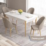 Canisa Concept Roz Serisi 80X132 Mdf Beyaz Mutfak Masa Takımı Doğal Ahşap Ayak Beyaz Kafes 4 Sandalye Gold Halka - Cappucino