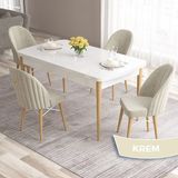Canisa Concept Roz Serisi 80X132 Mdf Beyaz Mutfak Masa Takımı Doğal Ahşap Ayak Beyaz Kafes 4 Sandalye Gold Halka - Krem