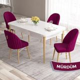 Canisa Concept Roz Serisi 80X132 Mdf Beyaz Mutfak Masa Takımı Doğal Ahşap Ayak Beyaz Kafes 4 Sandalye Gold Halka - Mürdüm