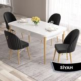 Canisa Concept Roz Serisi 80X132 Mdf Beyaz Mutfak Masa Takımı Doğal Ahşap Ayak Beyaz Kafes 4 Sandalye Gold Halka - Siyah