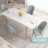 Canisa Concept Roz Serisi 80X132 Mdf Beyaz Mutfak Masa Takımı Doğal Ahşap Ayak Beyaz Kafes 4 Sandalye Gold Halka - Su Yeşili