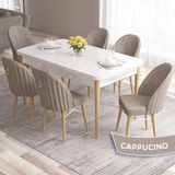 Canisa Concept Roz Serisi 80X132 Mdf Beyaz Mutfak Masa Takımı Doğal Ahşap Ayak Beyaz Kafes 6 Sandalye Gold Halka - Cappucino