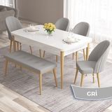 Canisa Concept Roz Serisi 80X132 Mdf Beyaz Mutfak Masası Takımı Beyaz Kafesli 4 Sandalye 1 Bench - Gri