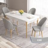 Canisa Concept Roz Serisi 80X132 Mdf Beyaz Mutfak Masası Takımı Beyaz Kafesli 4 Sandalye Gold Halkalı - Gri