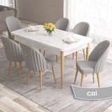 Canisa Concept Roz Serisi 80X132 Mdf Beyaz Mutfak Masası Takımı Beyaz Kafesli 6 Sandalye Gold Halkalı - Gri