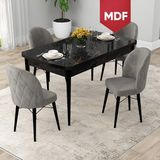 Canisa Concept Rut Serisi Açılabilir 80X132 Siyah Mermer Desen Mutfak Masası Takımı ve 4 Sandalye - Gri