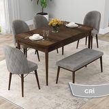 Canisa Concept Rut Serisi MDF Açılabilir 80X132 Barok Ahşap Desen Mutfak Masası Takımı 4 Sandalye 1 Bench - Gri