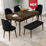 Canisa Concept Rut Serisi MDF Açılabilir 80X132 Barok Ahşap Desen Mutfak Masası Takımı 4 Sandalye 1 Bench - Siyah
