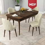 Canisa Concept Rut Serisi MDF Açılabilir 80X132 Barok Ahşap Desen Mutfak Masası Takımı ve 4 Sandalye - Krem