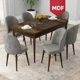 Canisa Concept Rut Serisi MDF Açılabilir 80X132 Barok Ahşap Desen Mutfak Masası Takımı ve 6 Sandalye - Gri