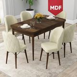 Canisa Concept Rut Serisi MDF Açılabilir 80X132 Barok Ahşap Desen Mutfak Masası Takımı ve 6 Sandalye - Krem