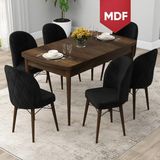 Canisa Concept Rut Serisi MDF Açılabilir 80X132 Barok Ahşap Desen Mutfak Masası Takımı ve 6 Sandalye - Siyah