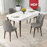 Canisa Concept Rut Serisi MDF Açılabilir 80X132 Beyaz Masa Ceviz Ayak Mutfak Masası Takımı ve 4 Sandalye - Gri