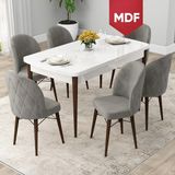Canisa Concept Rut Serisi MDF Açılabilir 80X132 Beyaz Masa Ceviz Ayak Mutfak Masası Takımı ve 6 Sandalye - Gri