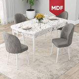 Canisa Concept Rut Serisi MDF Açılabilir 80X132 Beyaz Mermer Desen Mutfak Masası Takımı ve 4 Sandalye - Gri