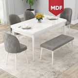 Canisa Concept Rut Serisi MDF Açılabilir 80X132 Beyaz Mutfak Masa Takımı Takımı 4 Sandalye 1 Bench - Gri