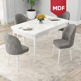 Canisa Concept Rut Serisi MDF Açılabilir 80X132 Beyaz Mutfak Masası Takımı ve 4 Sandalye - Gri