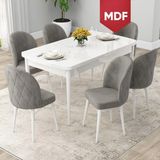Canisa Concept Rut Serisi MDF Açılabilir 80X132 Beyaz Mutfak Masası Takımı ve 6 Sandalye - Gri