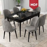 Canisa Concept Rut Serisi MDF Açılabilir 80X132 Siyah Mermer Desen Mutfak Masası Takımı ve 6 Sandalye - Gri