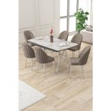 Canisa Concept Sim Serisi 89X150 Açılabilir Lak Panel Rampla Gri Krom Ayak Masa Takımı Ve 6 Cappucino Sandalye