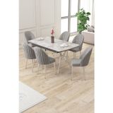 Canisa Concept Sim Serisi 89X150 Açılabilir Lak Panel Rampla Gri Krom Ayak Masa Takımı Ve 6 Gri Sandalye