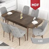 Canisa Concept Taç Serisi MDF 80 x 132 cm Açılabilir Barok Ahşap Desen Masa Takımı 6 Sandalye Gold Halkalı - Gri - 80x132