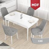 Canisa Concept Taç Serisi MDF 80 x 132 cm Açılabilir Beyaz Mutfak Masa Takımı 4 Sandalye Gümüş Halkalı - Gri - 80x132