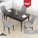 Canisa Concept Taç Serisi MDF 80 x 132 cm Açılabilir Siyah Mermer Desen Masa Takımı 4 Sandalye Gold Halkalı - Gri - 80x132