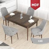 Canisa Concept Taç Serisi MDF 80 x 132 cm Barok Ahşap Desen Mutfak Masası Takımı 4 Sandalye Gümüş Halkalı - Gri - 80x132