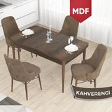 Canisa Concept Taç Serisi MDF 80 x 132 cm Barok Ahşap Desen Mutfak Masası Takımı 4 Sandalye Gümüş Halkalı - Kahverengi - 80x132