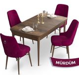Canisa Concept Taç Serisi MDF 80 x 132 cm Barok Ahşap Desen Mutfak Masası Takımı 4 Sandalye Gümüş Halkalı - Mürdüm - 80x132