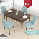 Canisa Concept Taç Serisi MDF 80 x 132 cm Barok Ahşap Desen Mutfak Masası Takımı 4 Sandalye Gümüş Halkalı - Su Yeşili - 80x132