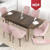Canisa Concept Taç Serisi MDF 80 x 132 cm Barok Ahşap Desen Mutfak Masası Takımı 6 Sandalye Gümüş Halkalı - Pembe - 80 x132 cm