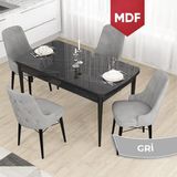 Canisa Concept Taç Serisi MDF 80 x 132 cm Siyah Mermer Desen Mutfak Masası Takımı 4 Sandalye Gümüş Halkalı - Gri - 80x132