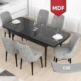 Canisa Concept Taç Serisi MDF 80 x 132 cm Siyah Mermer Desen Mutfak Masası Takımı 6 Sandalye Gümüş Halkalı - Gri - 80x132