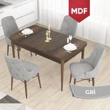 Canisa Concept Taç Serisi MDF 80X132 Açılabilir Barok Ahşap Desen Masa Takımı, 4 Sandalye Gold Halkalı - Gri