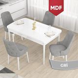 Canisa Concept Taç Serisi MDF 80X132 Açılabilir Beyaz Mutfak Masa Takımı , 4 Sandalye, Gold Halkalı - Gri