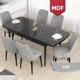Canisa Concept Taç Serisi MDF 80X132 Açılabilir Siyah Mermer Desen Masa Takımı 6 Sandalye Gold Halkalı - Gri