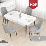 Canisa Concept Taç Serisi,MDF 80X132 Beyaz Masa Ceviz Ayak Mutfak Masası Takımı, 4 Sandalye Gold Halkalı - Gri