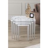 Canisa Concept Telwe Serisi, Beyaz Mermer Desenli Zigon Sehpa Takımı 4'lü Gümüş Ayak