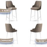 Canisa Concept Tera Serisi, 65 cm Mutfak Bar Sandalyesi, Babyface Kumaş, Beyaz Metal Ayak 4 Adet Sandalye - Cappuccino