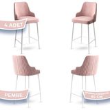Canisa Concept Tera Serisi, 65 cm Mutfak Bar Sandalyesi, Babyface Kumaş, Beyaz Metal Ayak 4 Adet Sandalye - Pembe - Beyaz
