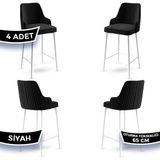 Canisa Concept Tera Serisi, 65 cm Mutfak Bar Sandalyesi, Babyface Kumaş, Beyaz Metal Ayak 4 Adet Sandalye - Siyah - Beyaz