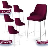 Canisa Concept Tera Serisi, 65 cm Mutfak Bar Sandalyesi, Babyface Kumaş, Beyaz Metal Ayak 6 Adet Sandalye - Mürdüm