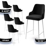 Canisa Concept Tera Serisi, 65 cm Mutfak Bar Sandalyesi, Babyface Kumaş, Beyaz Metal Ayak 6 Adet Sandalye - Siyah