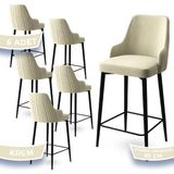 Canisa Concept Tera Serisi, 65 cm Mutfak Bar Sandalyesi, Babyface Kumaş, Siyah Metal Ayak 6 Adet Sandalye - Krem - Siyah