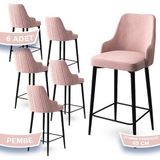 Canisa Concept Tera Serisi, 65 cm Mutfak Bar Sandalyesi, Babyface Kumaş, Siyah Metal Ayak 6 Adet Sandalye - Pembe - Siyah
