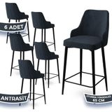 Canisa Concept Tera Serisi, 65 cm Mutfak Bar Sandalyesi, Babyface Kumaş, Siyah Metal Ayak 6 Adet Sandalye - Siyah - Siyah