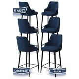 Canisa Concept Tera Serisi 6'lı Lacivert Bar Sandalyesi, 65 cm Yükseklik, Babyface Kumaş, Siyah Metal Ayak
